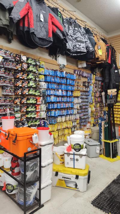 Clothing and tackle on display
