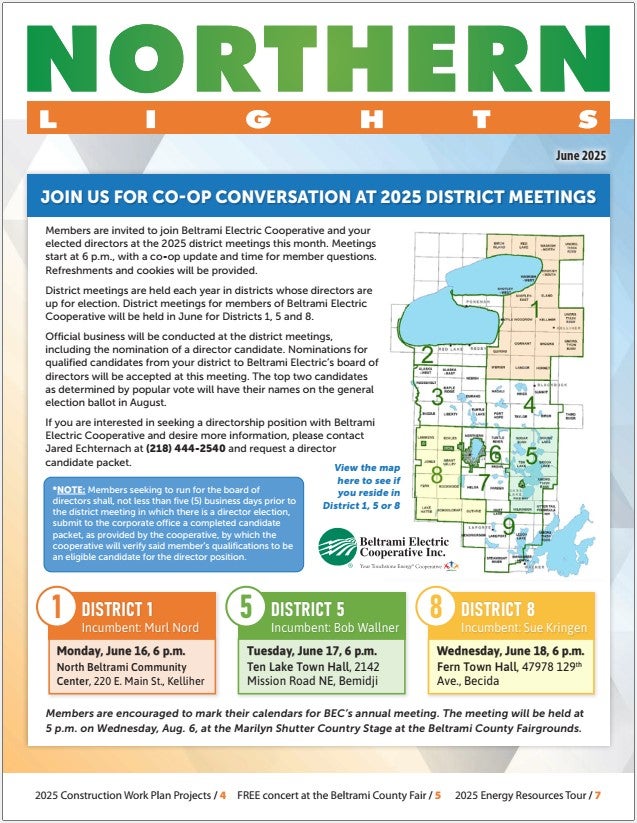 Cover of June NL sharing information about upcoming District Meetings for members